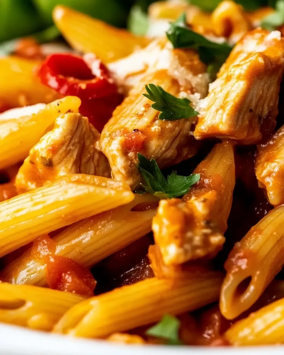 Savory One Pan Southwest Chicken Alfredo Penne shot