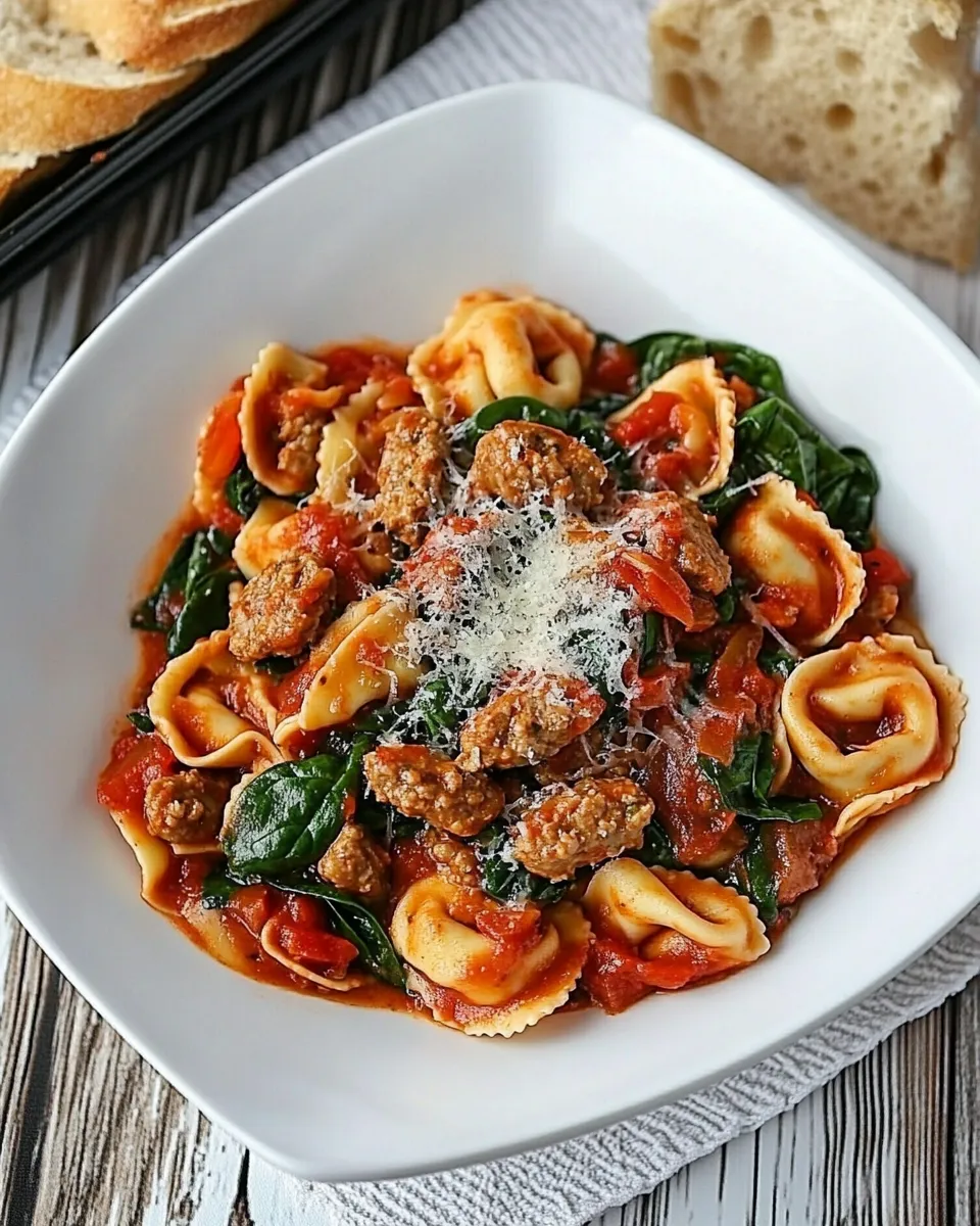Delicious One Pan Turkey Sausage Spinach and Marinara Tortellini image
