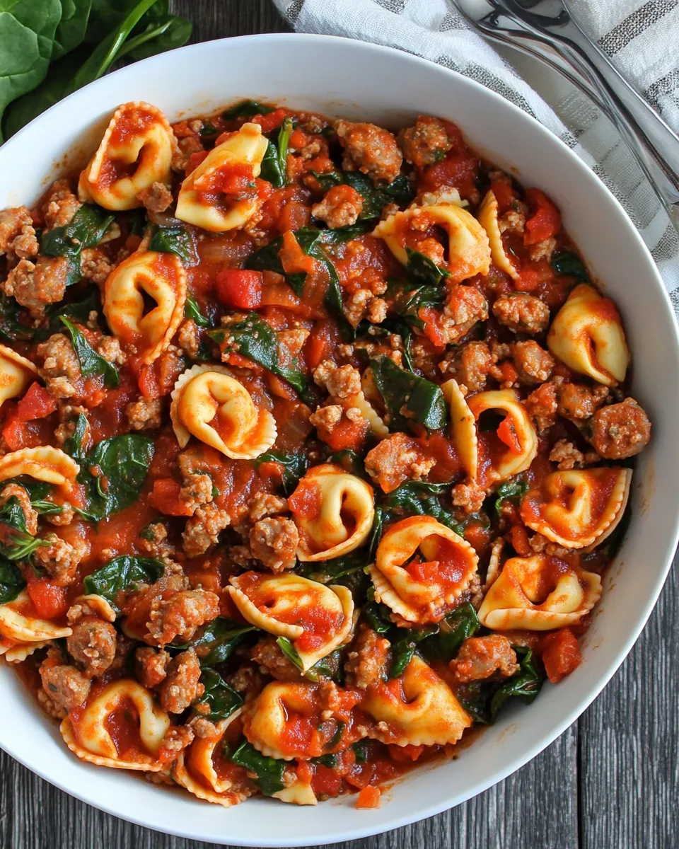 Quick One Pan Turkey Sausage Spinach and Marinara Tortellini recipe photo