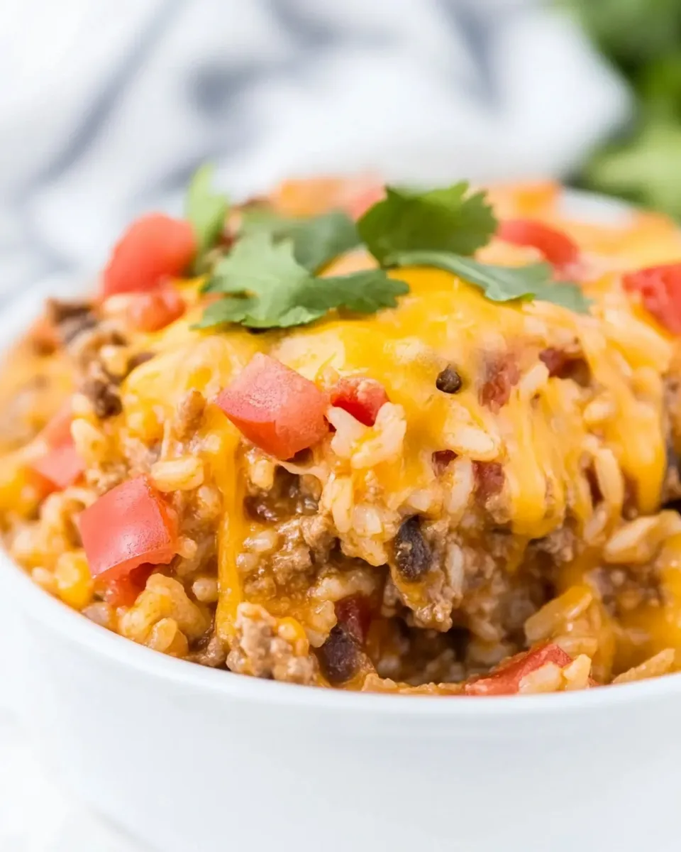 Easy One Pot Cheesy Mexican Beef and Rice food shot