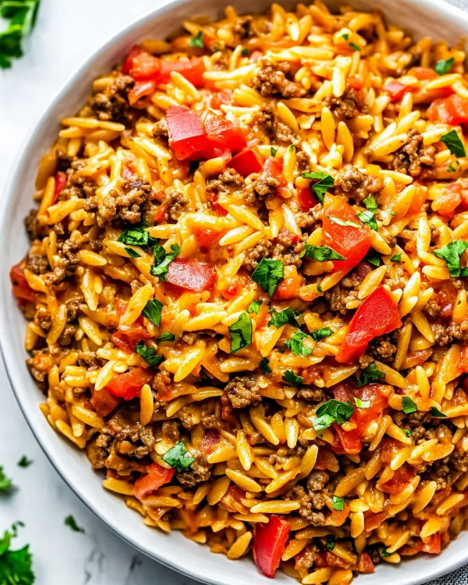 Savory One Pot Cheesy Taco Orzo dish photo