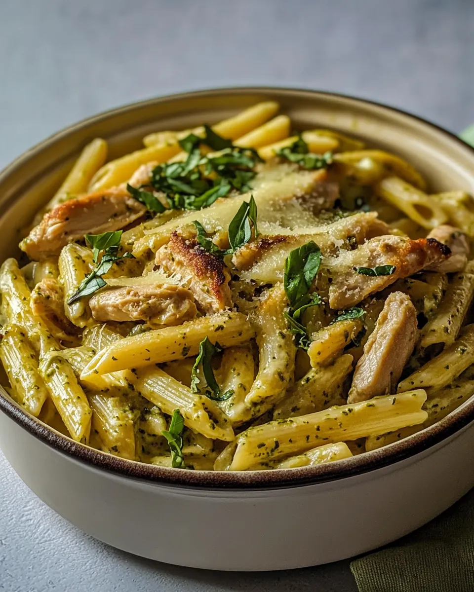 Sweet One Pot Chicken Caesar Pesto Pasta. dish image