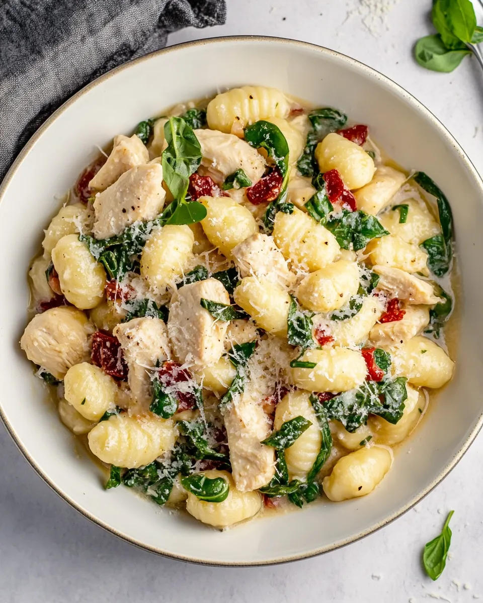 Savory One Pot Chicken Florentine Gnocchi dish photo