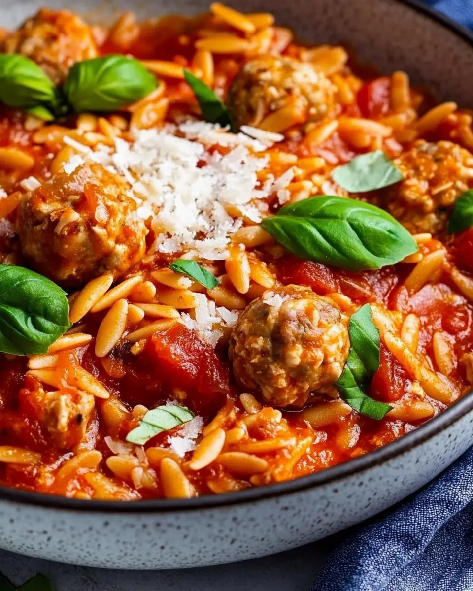Delicious One Pot Chicken Meatball Orzo image