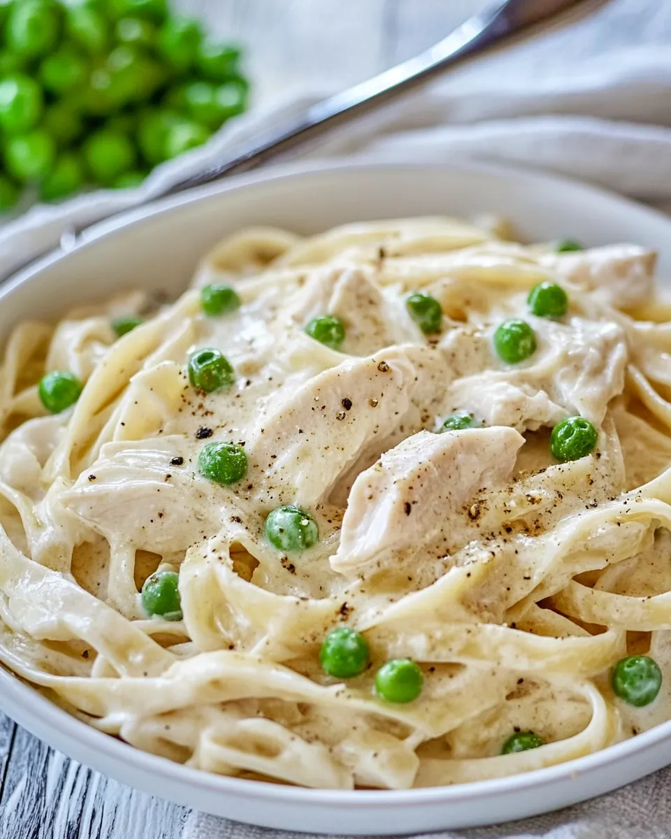 Delicious One Pot Chicken and Peas Fettuccine Alfredo image