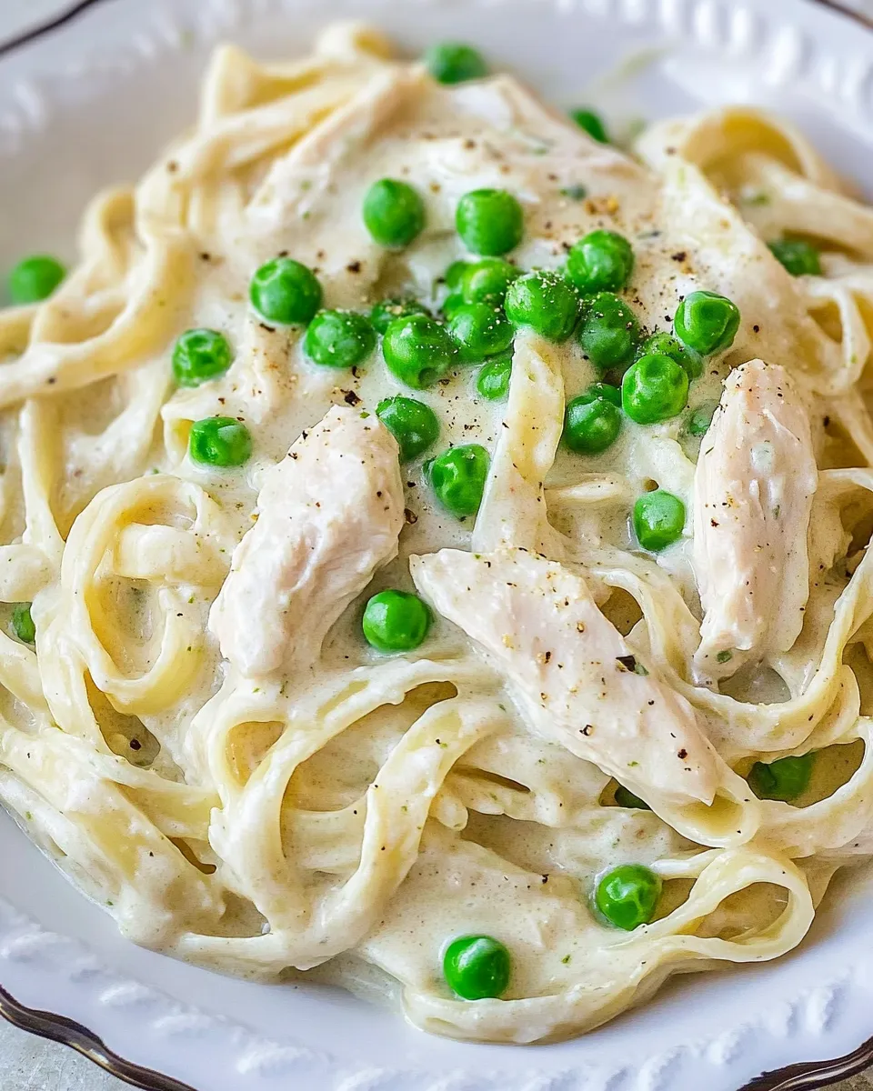 Savory One Pot Chicken and Peas Fettuccine Alfredo recipe photo
