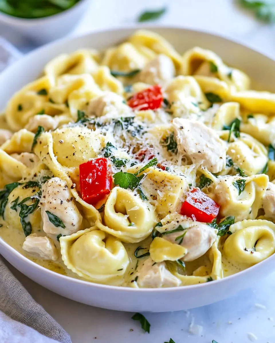 Delicious One Pot Creamy Parmesan Chicken Tortellini image