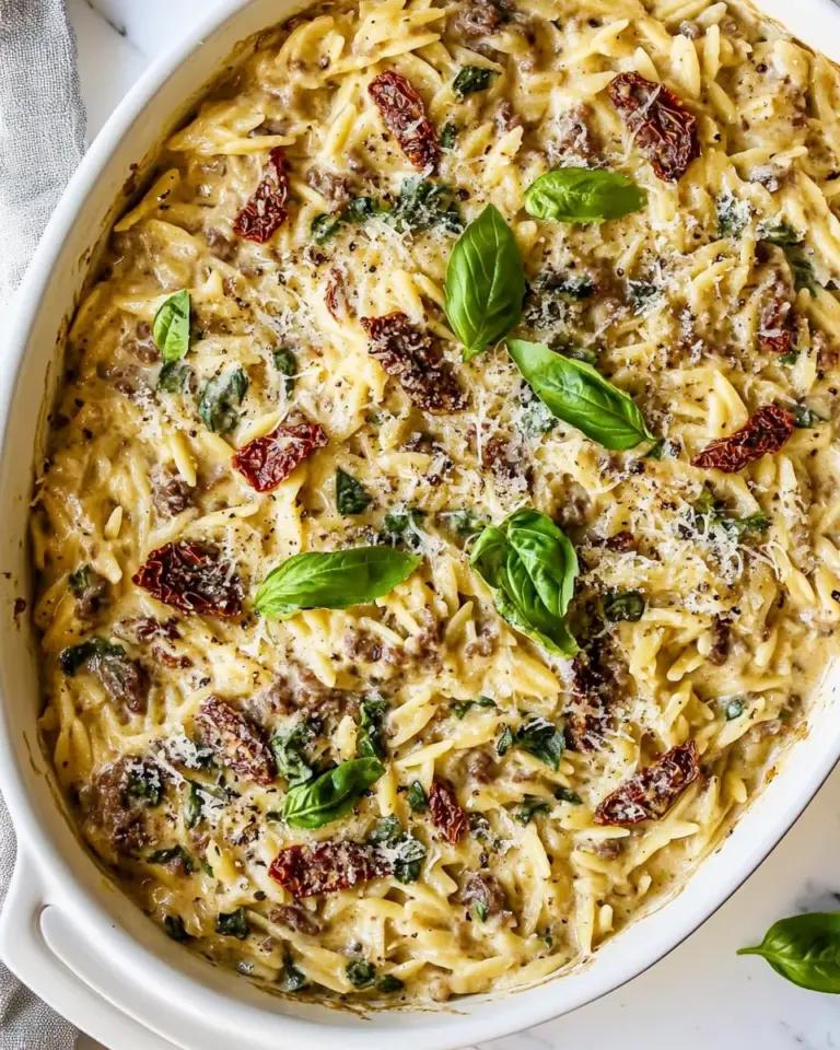 Best One Pot Creamy Sun-Dried Tomato Orzo. recipe image