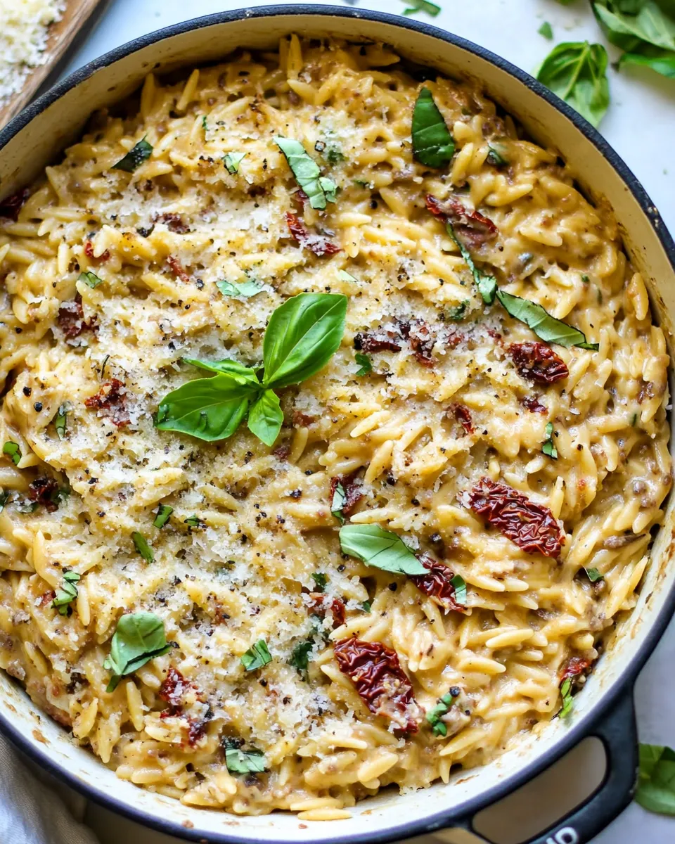 Quick One Pot Creamy Sun-Dried Tomato Orzo. shot