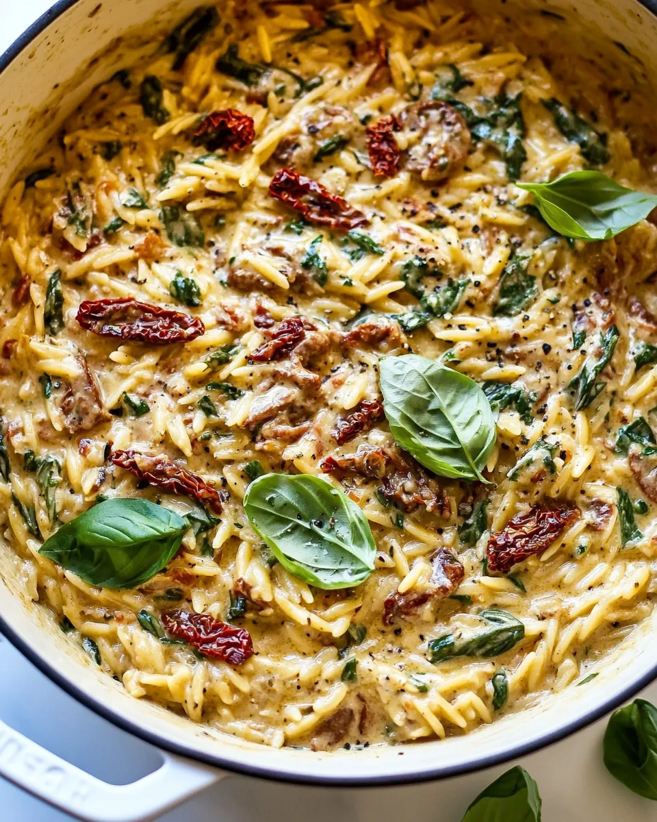 Homemade One Pot Creamy Sun-Dried Tomato Orzo. recipe image