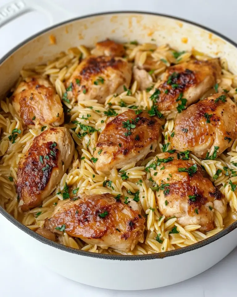 Savory One Pot Garlic Butter Chicken Orzo. recipe photo