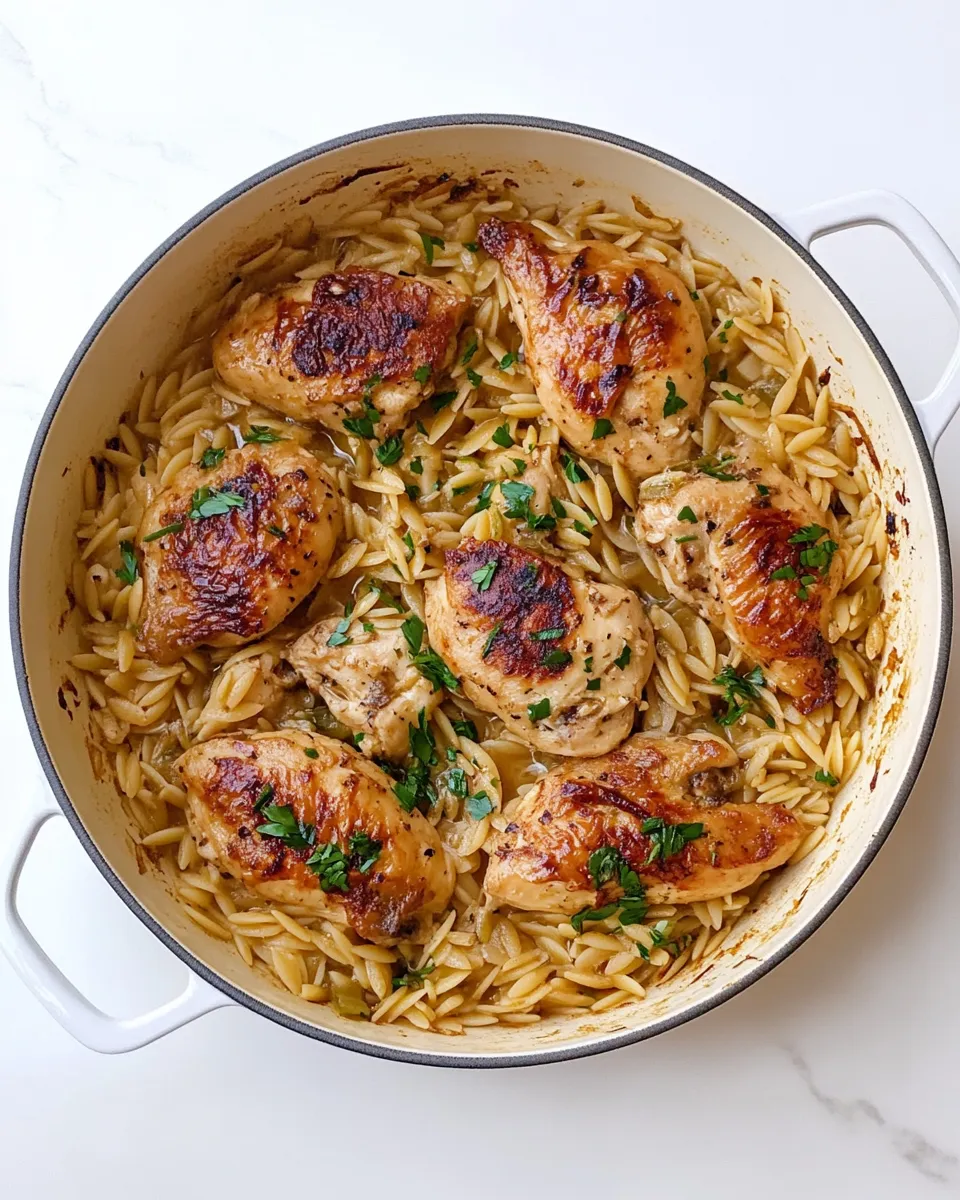 Sweet One Pot Garlic Butter Chicken Orzo. recipe photo