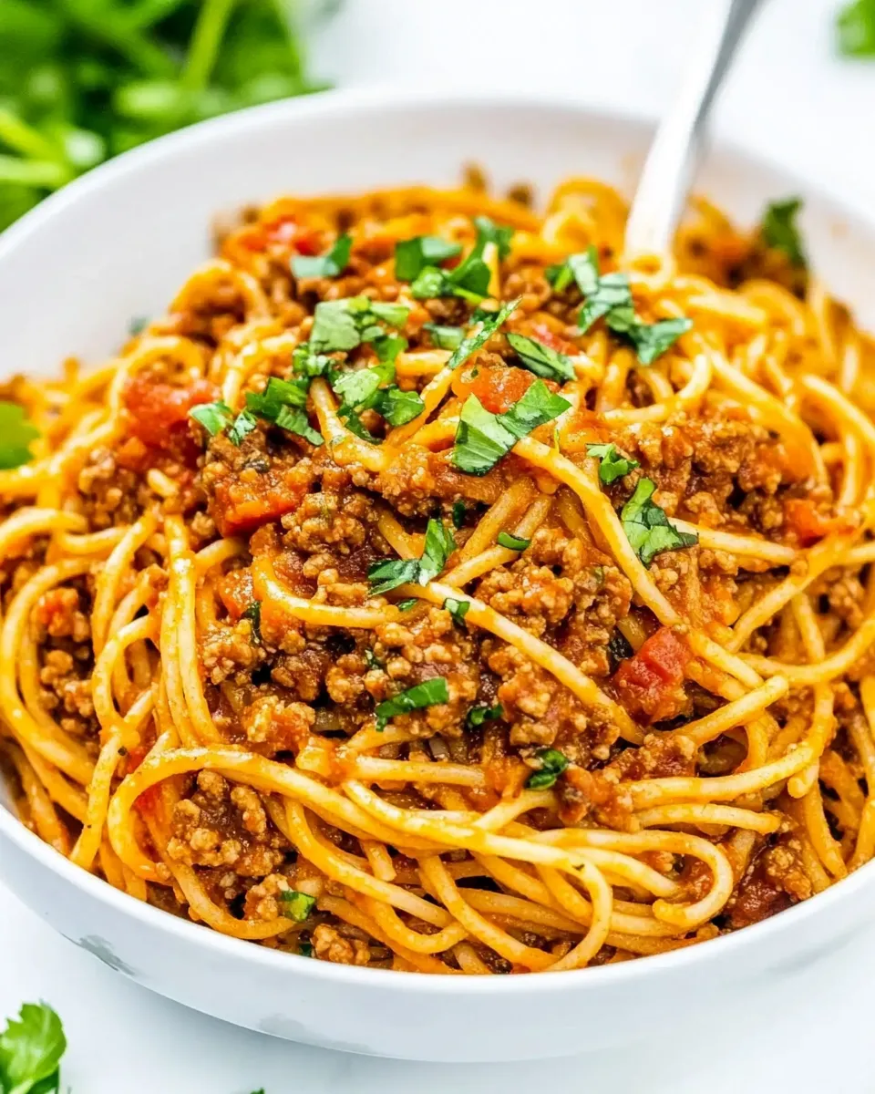 Delicious One Pot Ground Turkey Spaghetti image