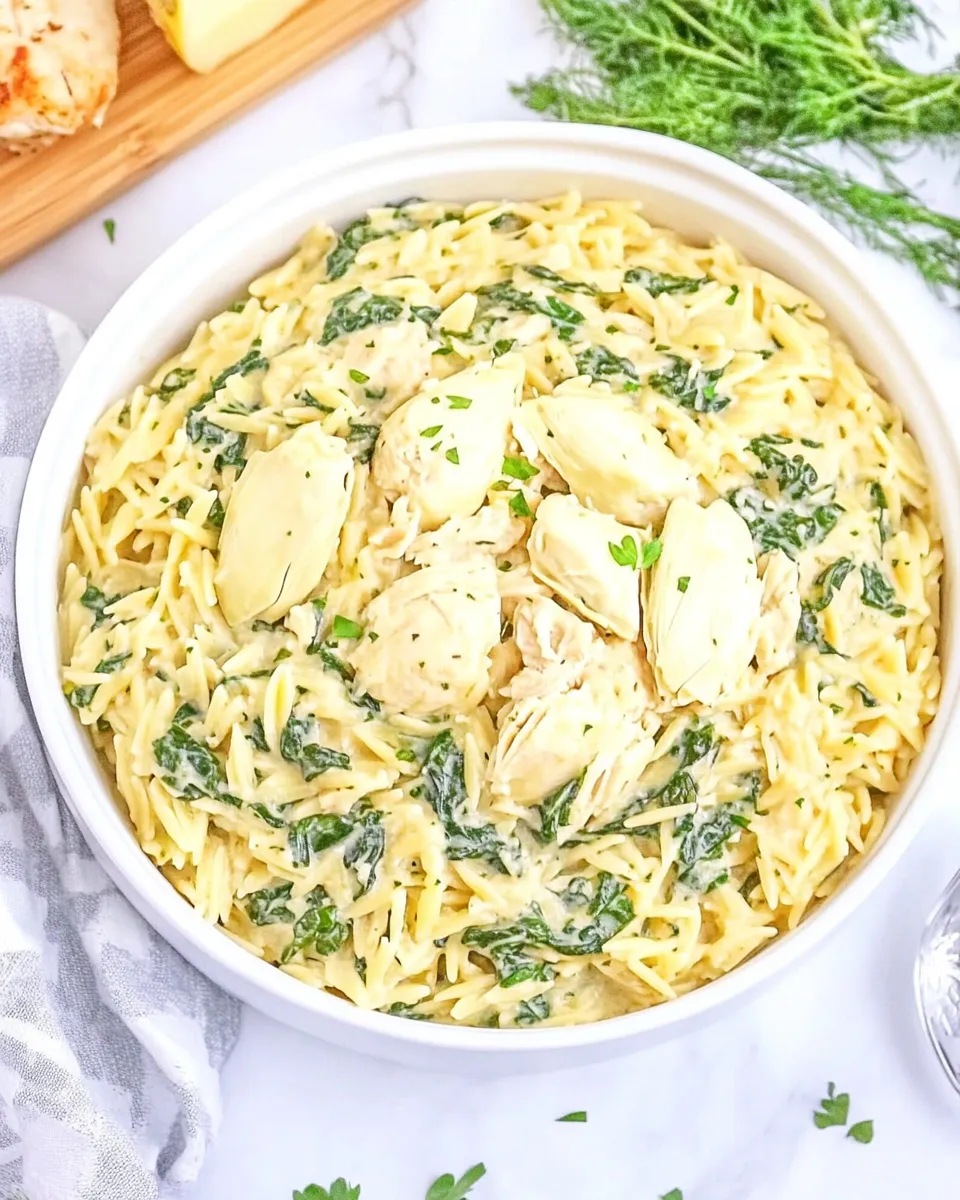Easy One Pot Spinach Artichoke Chicken Orzo photo