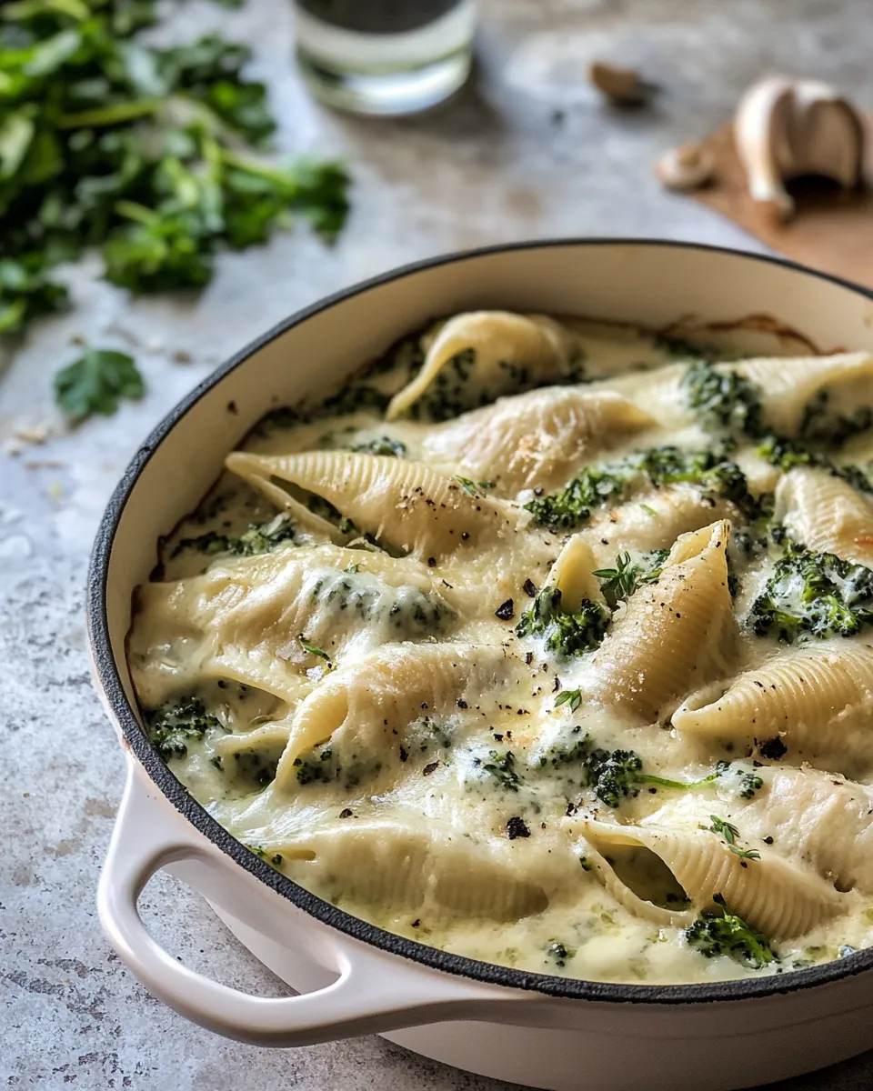 Delicious One Pot Spinach Broccoli Ricotta Stuffed Shells. photo