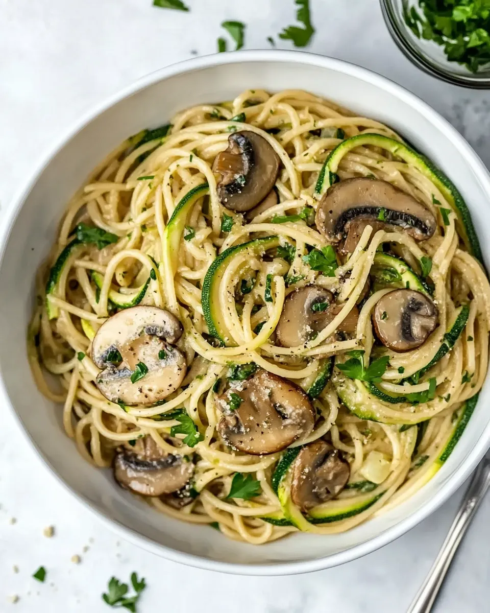 Delicious One Pot Zucchini and Mushroom Spaghetti image