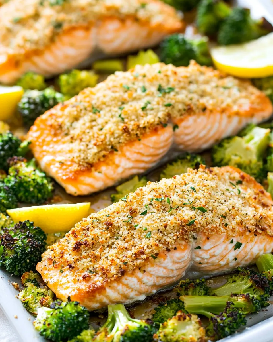 Healthy One Sheet Pan Parmesan Crusted Salmon with Roasted Broccoli recipe photo
