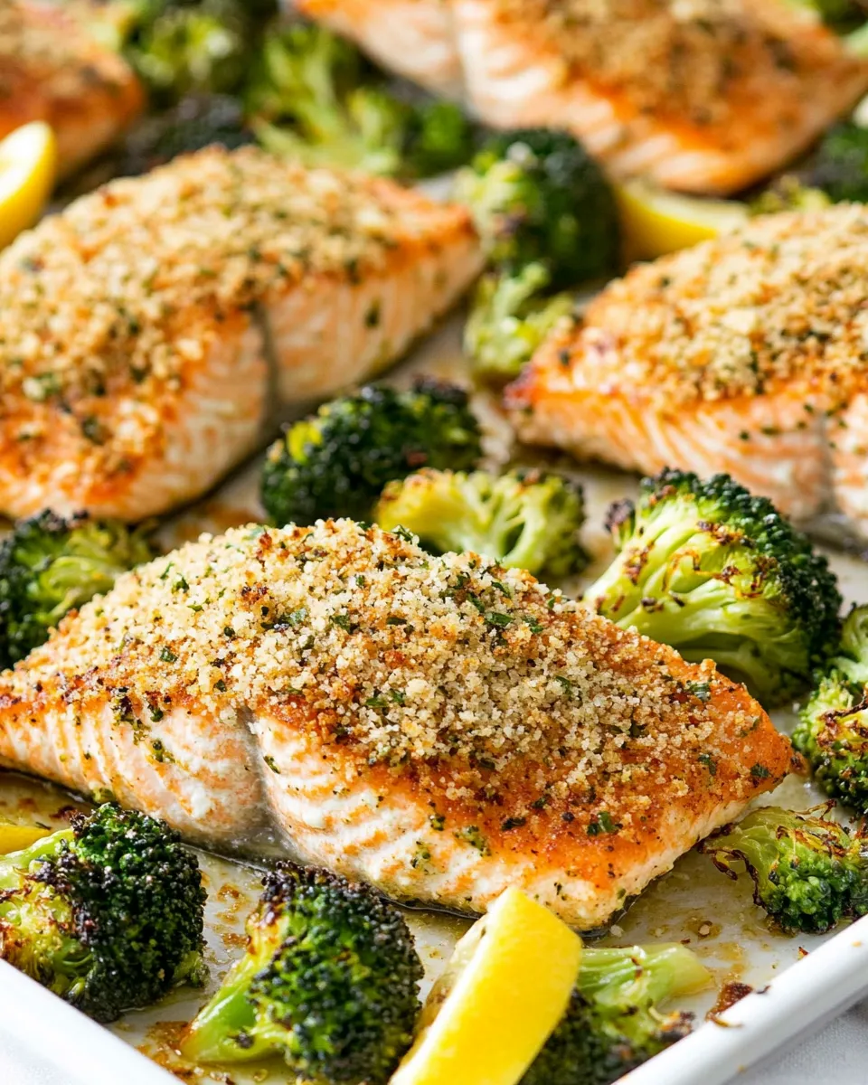 Simple One Sheet Pan Parmesan Crusted Salmon with Roasted Broccoli dish photo