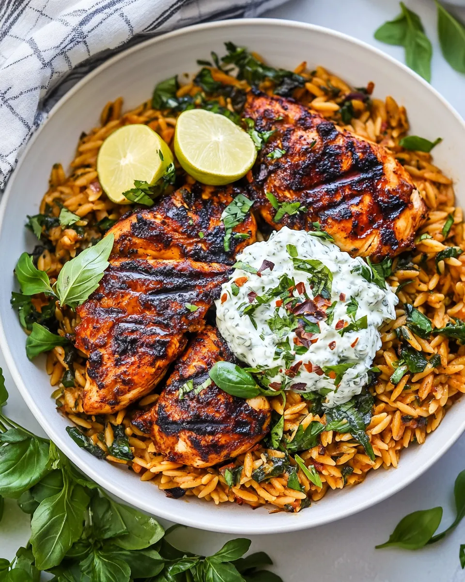 Classic One Skillet Chicken Tzatziki and Orzo. dish image