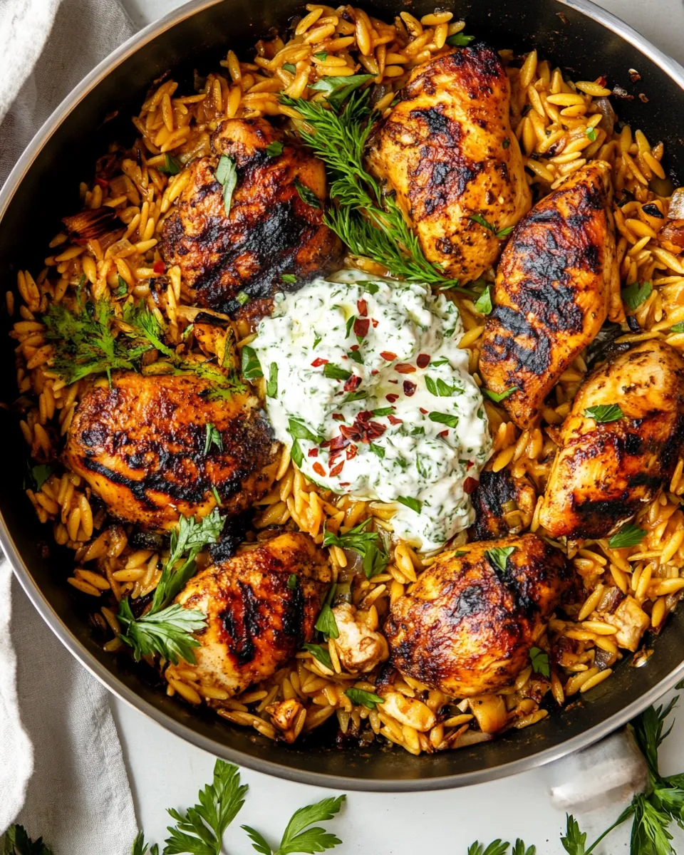 Tasty One Skillet Chicken Tzatziki and Orzo. recipe photo
