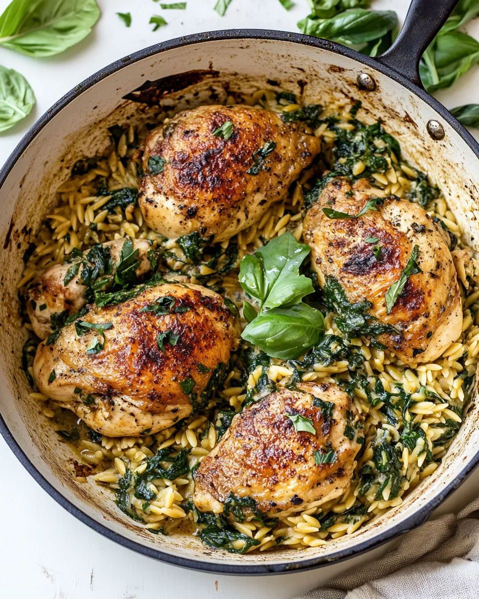Amazing One Skillet Goat Cheese Stuffed Chicken and Orzo. shot