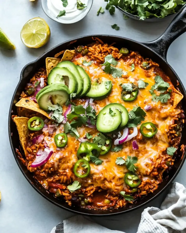 Ultimate One Skillet Saucy Chicken Tortilla Enchilada Rice Bake. picture