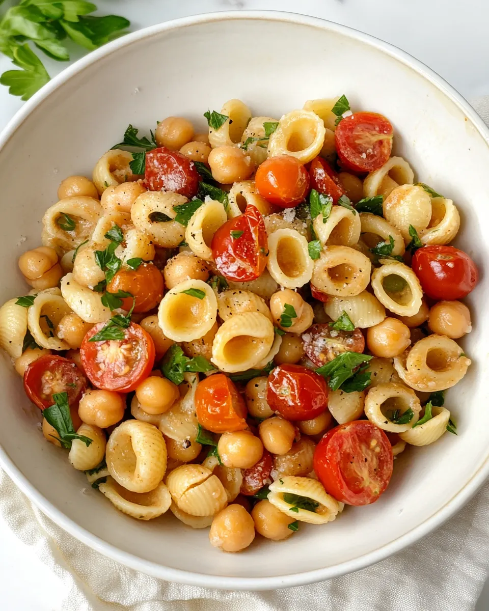 Delicious Orecchiette Pasta, Chickpeas, and Cherry Tomatoes recipe image