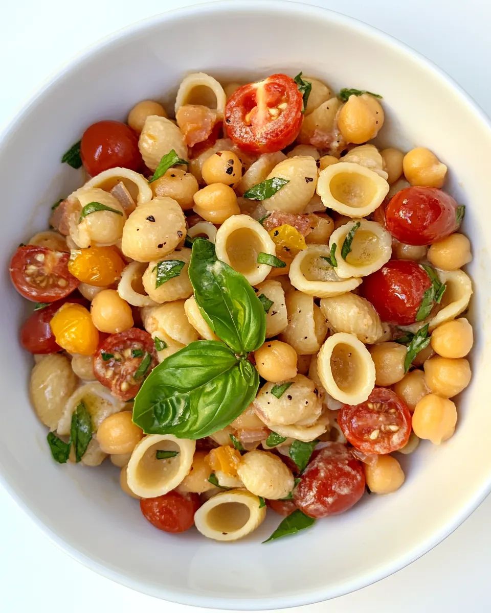 Healthy Orecchiette Pasta, Chickpeas, and Cherry Tomatoes food shot