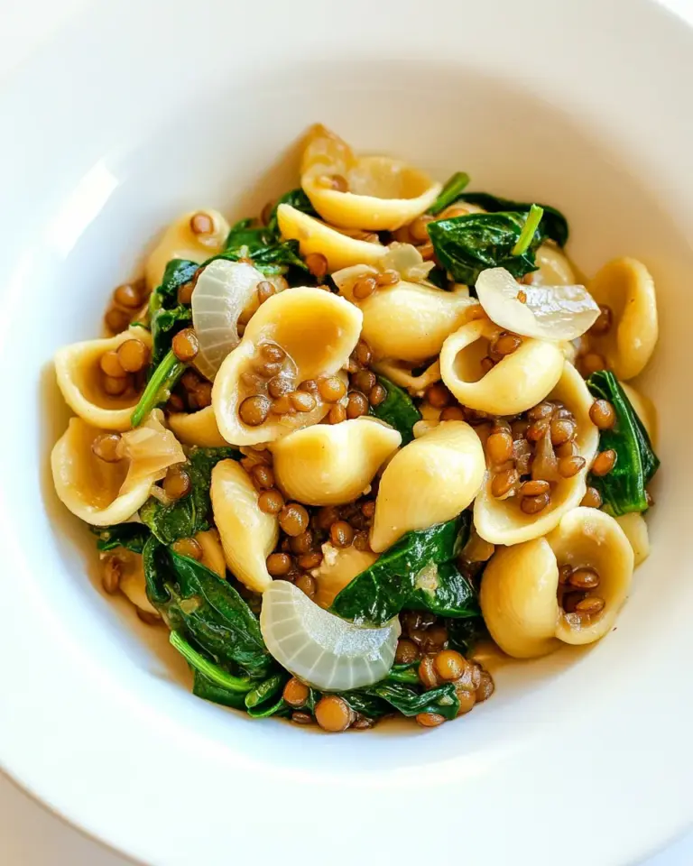 Homemade Orecchiette with Lentils, Onions, and Spinach photo