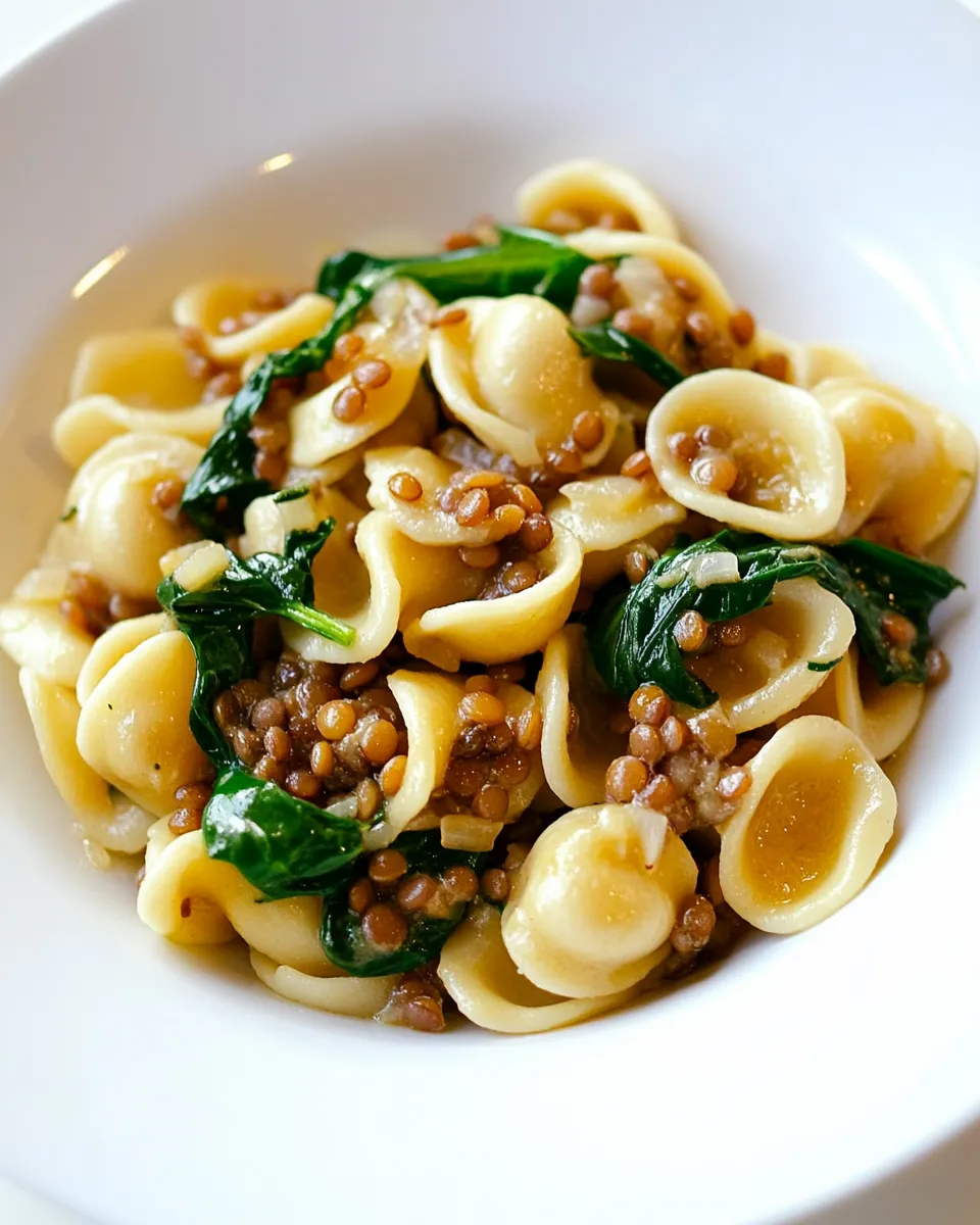 Classic Orecchiette with Lentils, Onions, and Spinach image
