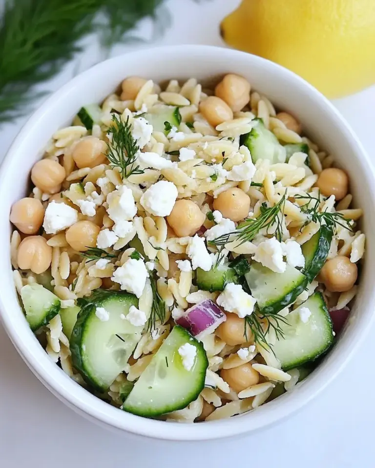 Homemade Orzo Salad with Chickpeas, Cucumbers, Lemon, Dill, & Feta photo