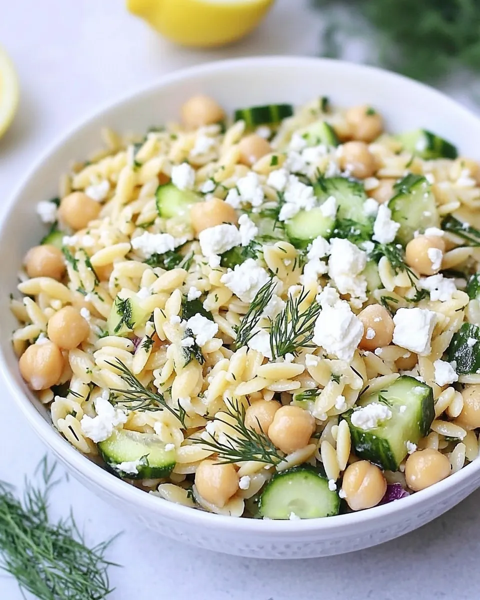 Classic Orzo Salad with Chickpeas, Cucumbers, Lemon, Dill, & Feta image