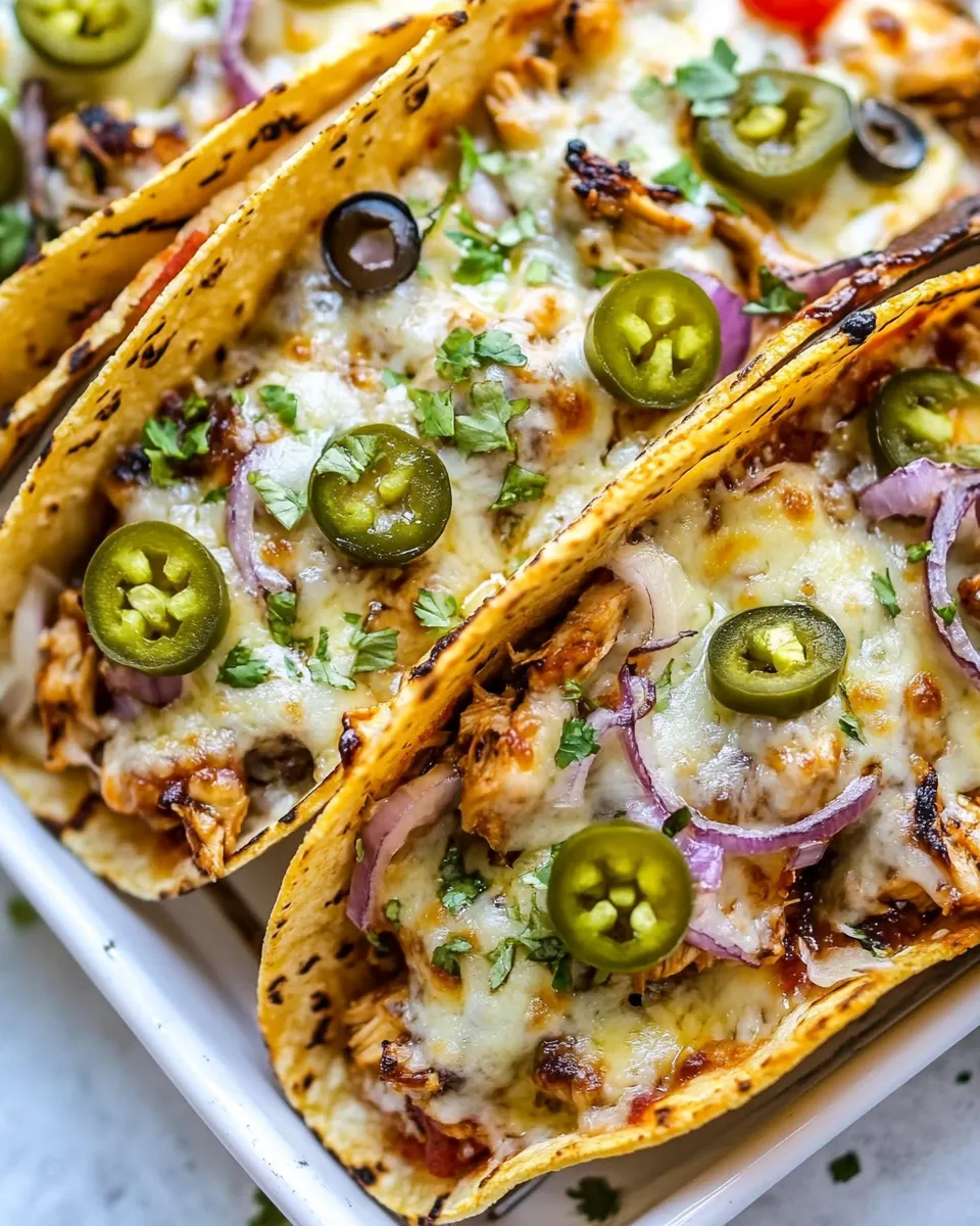 Delicious Oven Baked Barbecue Chicken Pizza Tacos food shot