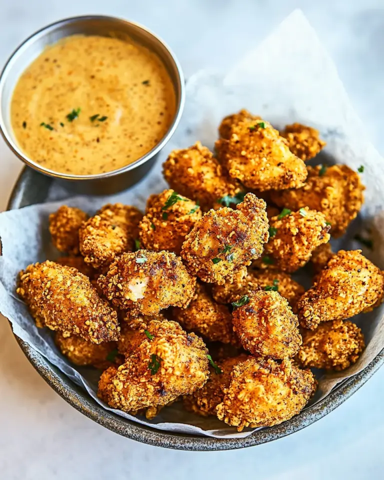 Best Oven Fried Cajun Popcorn Chicken with Creamy Honey Mustard. shot