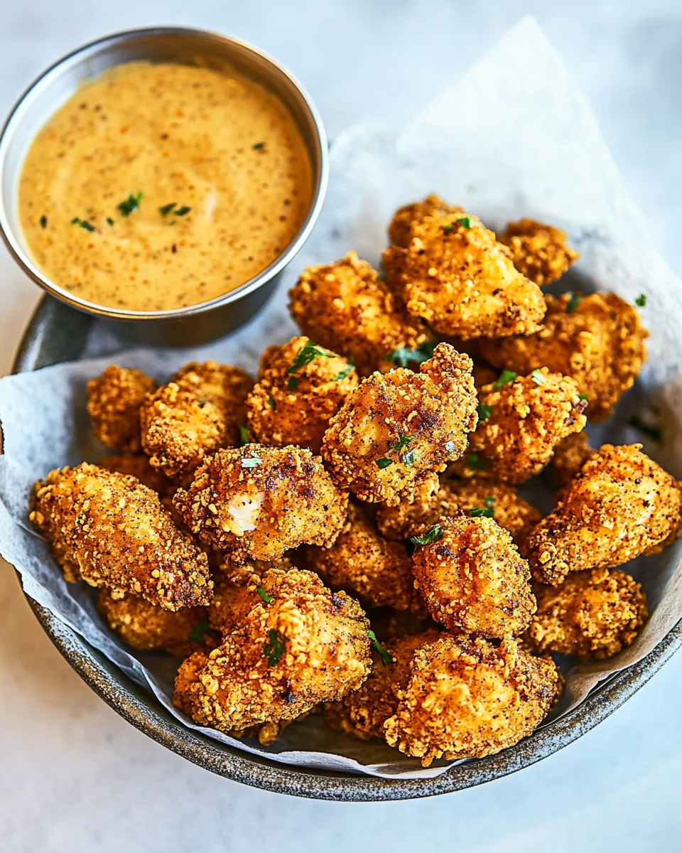 Best Oven Fried Cajun Popcorn Chicken with Creamy Honey Mustard. shot