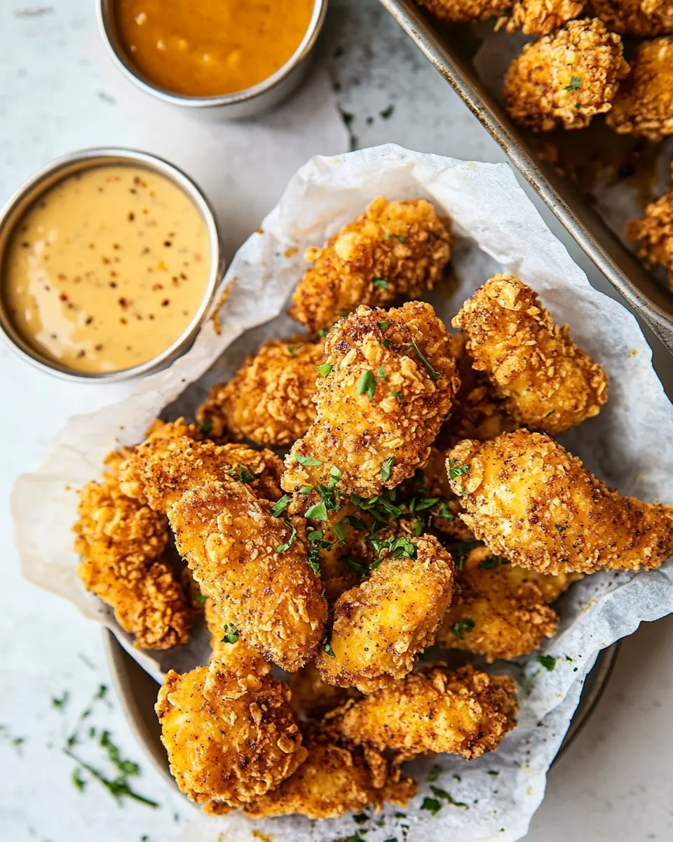 Healthy Oven Fried Cajun Popcorn Chicken with Creamy Honey Mustard. photo