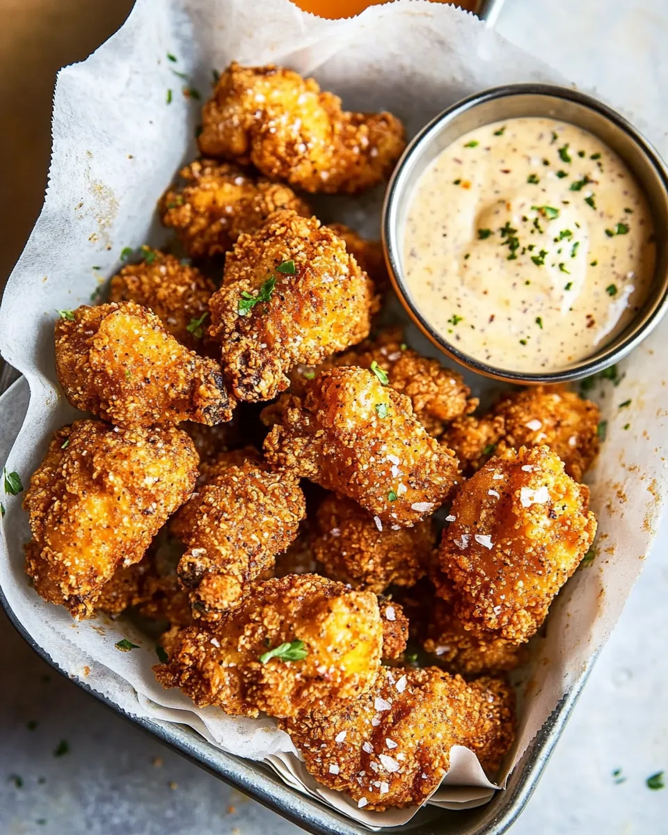 Easy Oven Fried Cajun Popcorn Chicken with Creamy Honey Mustard. photo