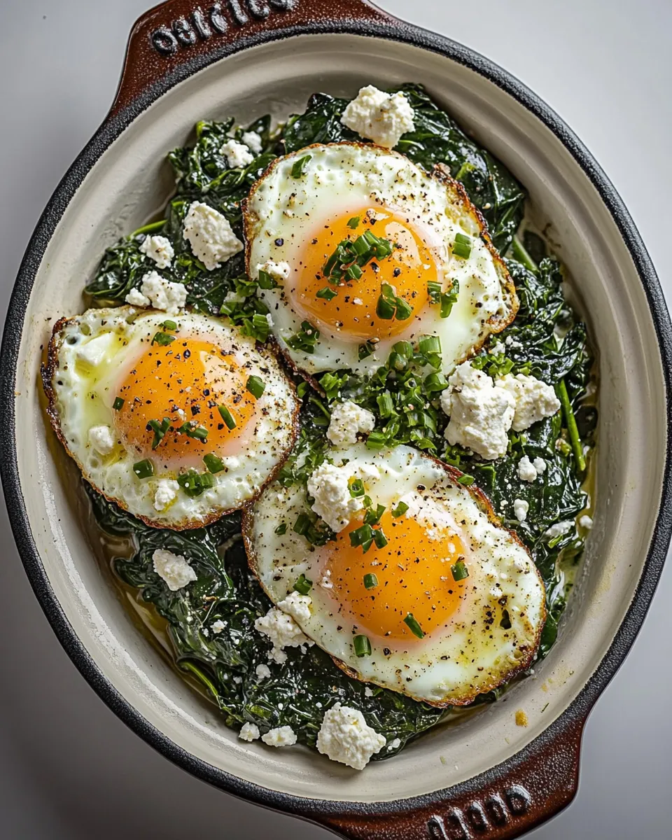 Classic Over Easy Eggs with Spinach and Creamed Feta image