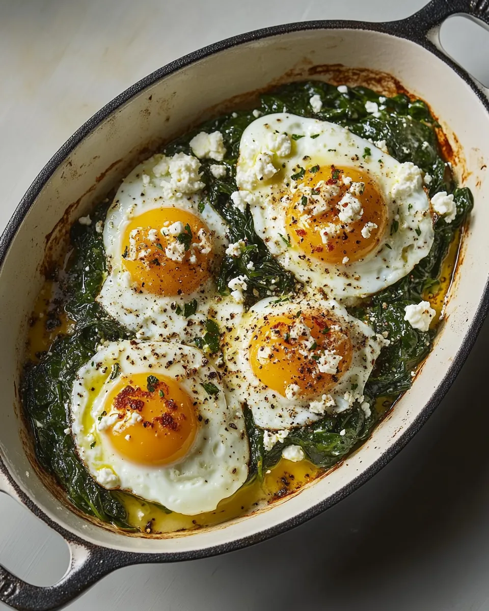 Easy Over Easy Eggs with Spinach and Creamed Feta recipe photo