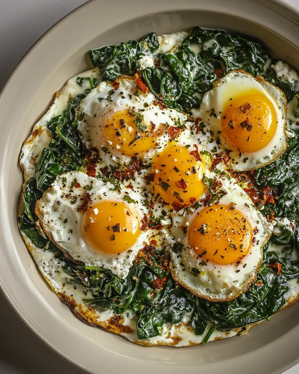 Delicious Over Easy Eggs with Spinach and Creamed Feta dish photo