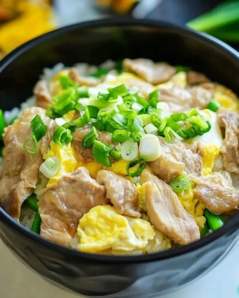 Homemade Oyakodon (Japanese Chicken and Eggs Rice Bowl) food shot