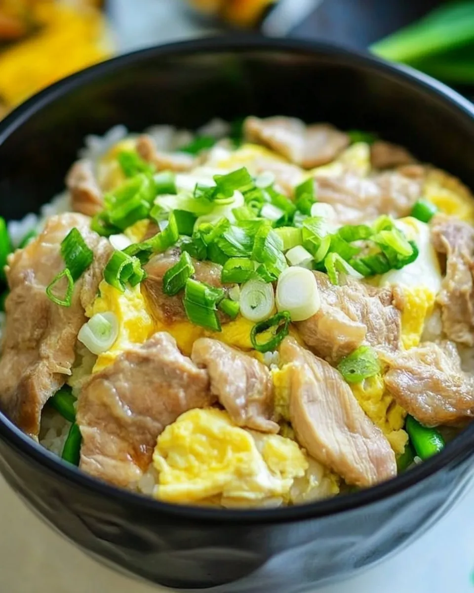 Homemade Oyakodon (Japanese Chicken and Eggs Rice Bowl) food shot