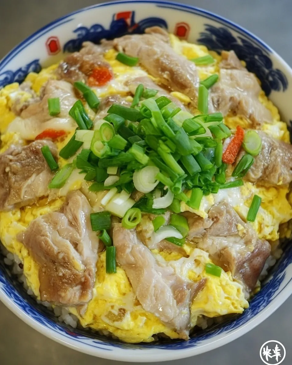 Delicious Oyakodon (Japanese Chicken and Eggs Rice Bowl) plate image
