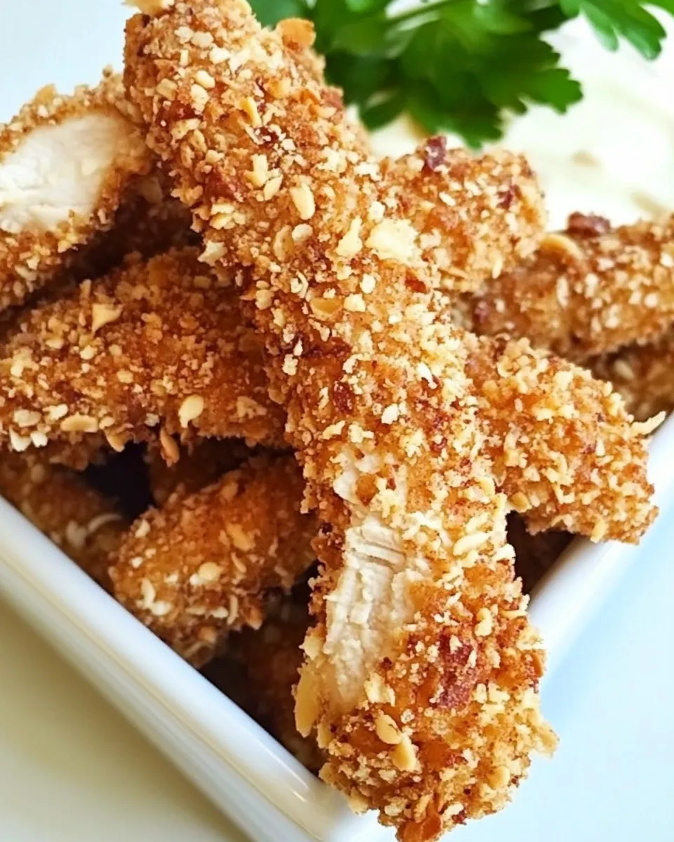 Delicious Peanut Crusted Chicken Fingers plate image
