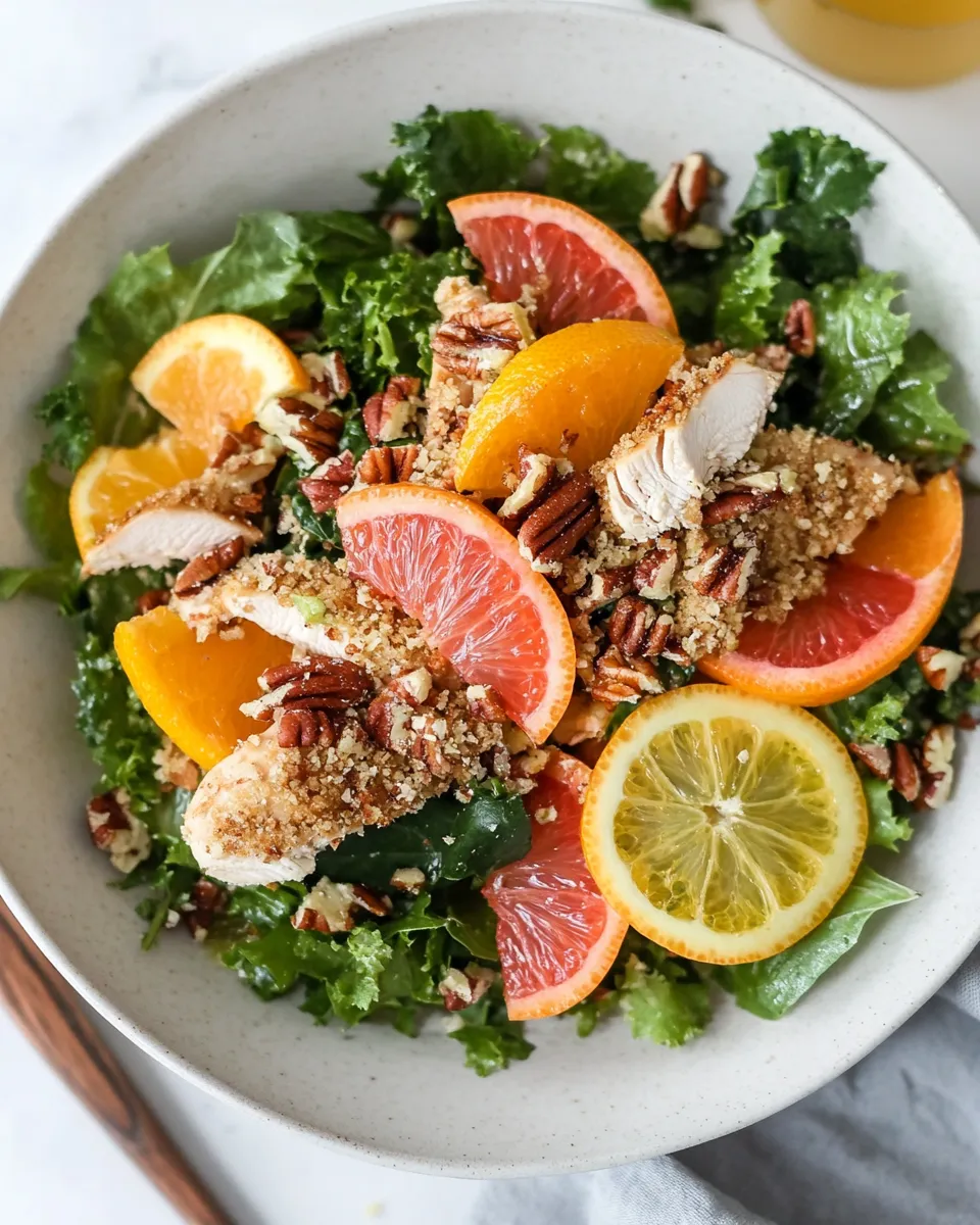 Healthy Pecan Crusted Chicken Salad with Triple Citrus Vinaigrette. shot