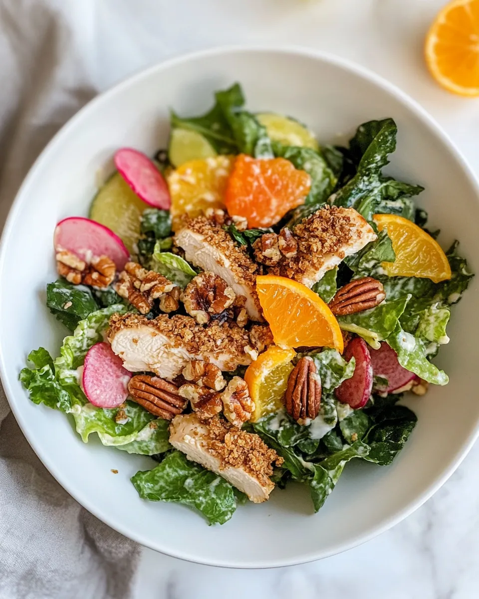 Simple Pecan Crusted Chicken Salad with Triple Citrus Vinaigrette. picture