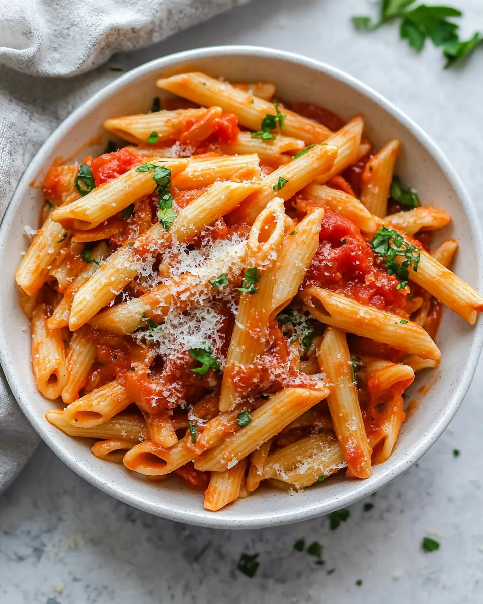Delicious Penne Arrabbiata shot