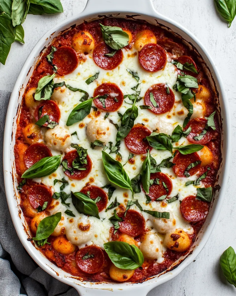 Savory Pepperoni Pizza Gnocchi Bake shot