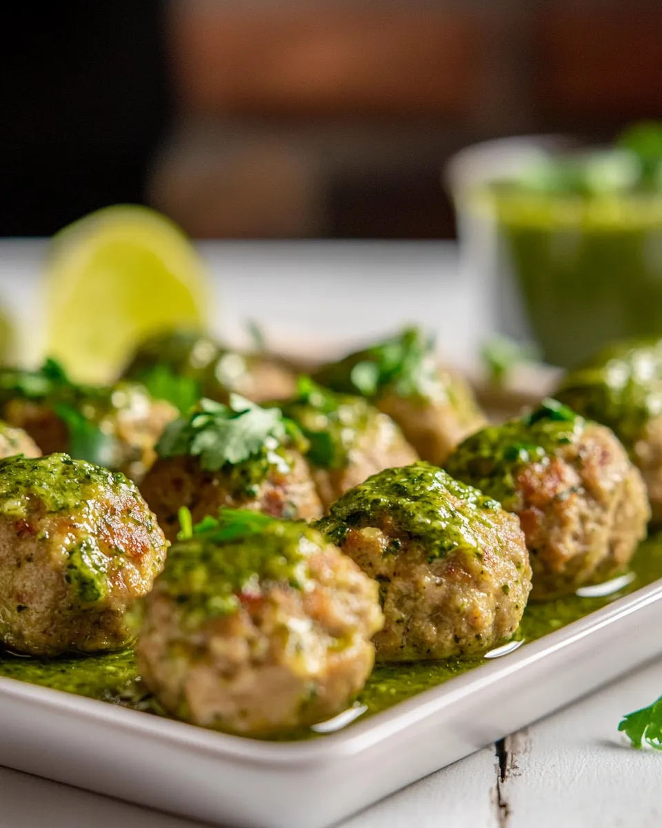 Delicious Peruvian Chicken Meatballs with Green Sauce (Drop Meatballs) recipe photo