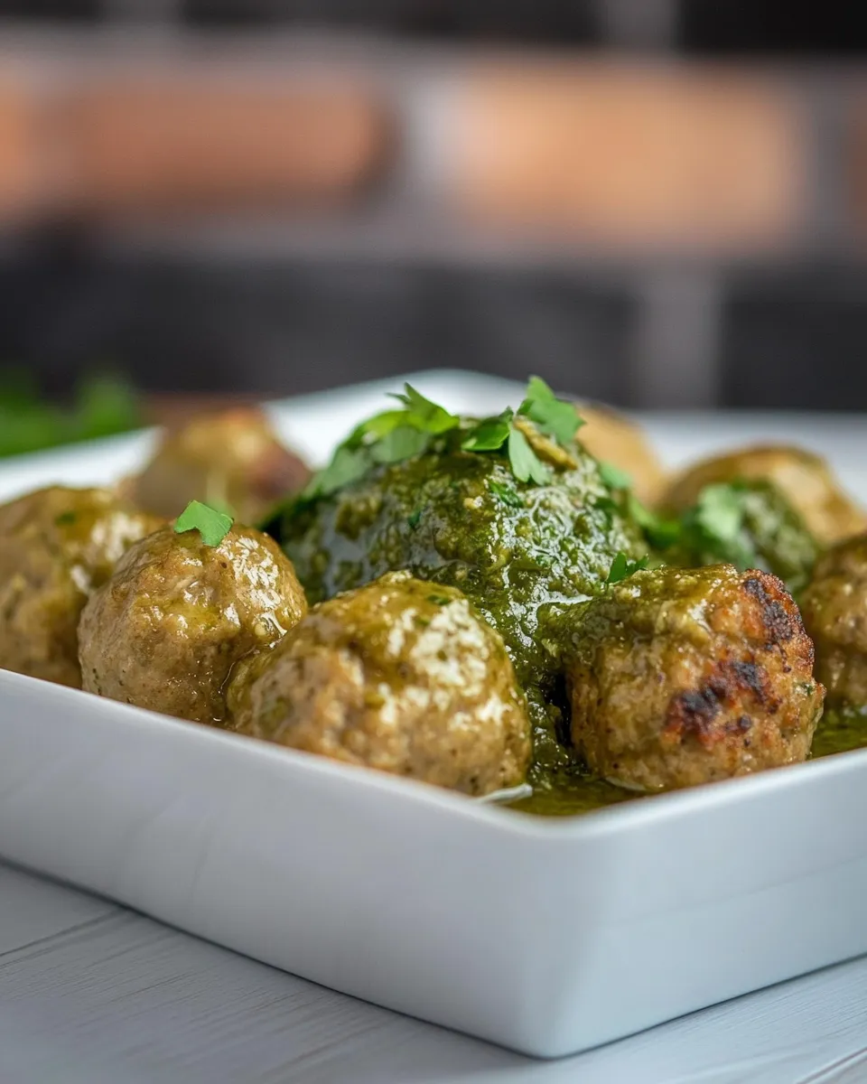 Savory Peruvian Chicken Meatballs with Green Sauce (Drop Meatballs) dish photo